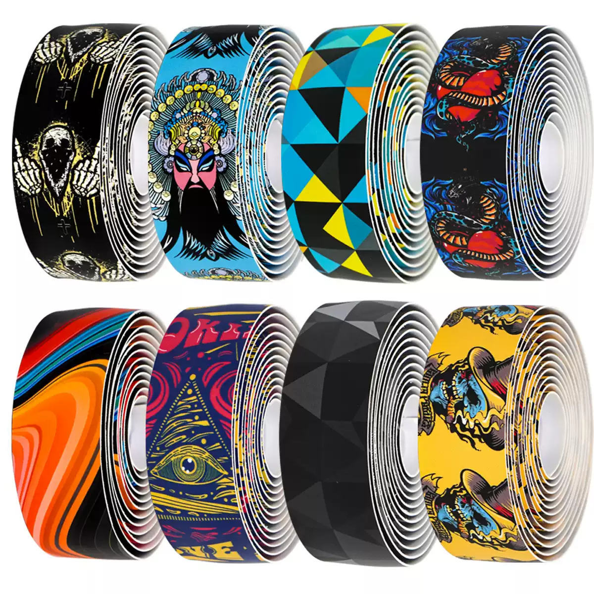 自行车把带国风防滑牛角弯缠绕把带死飞长绑带印花骑行配件