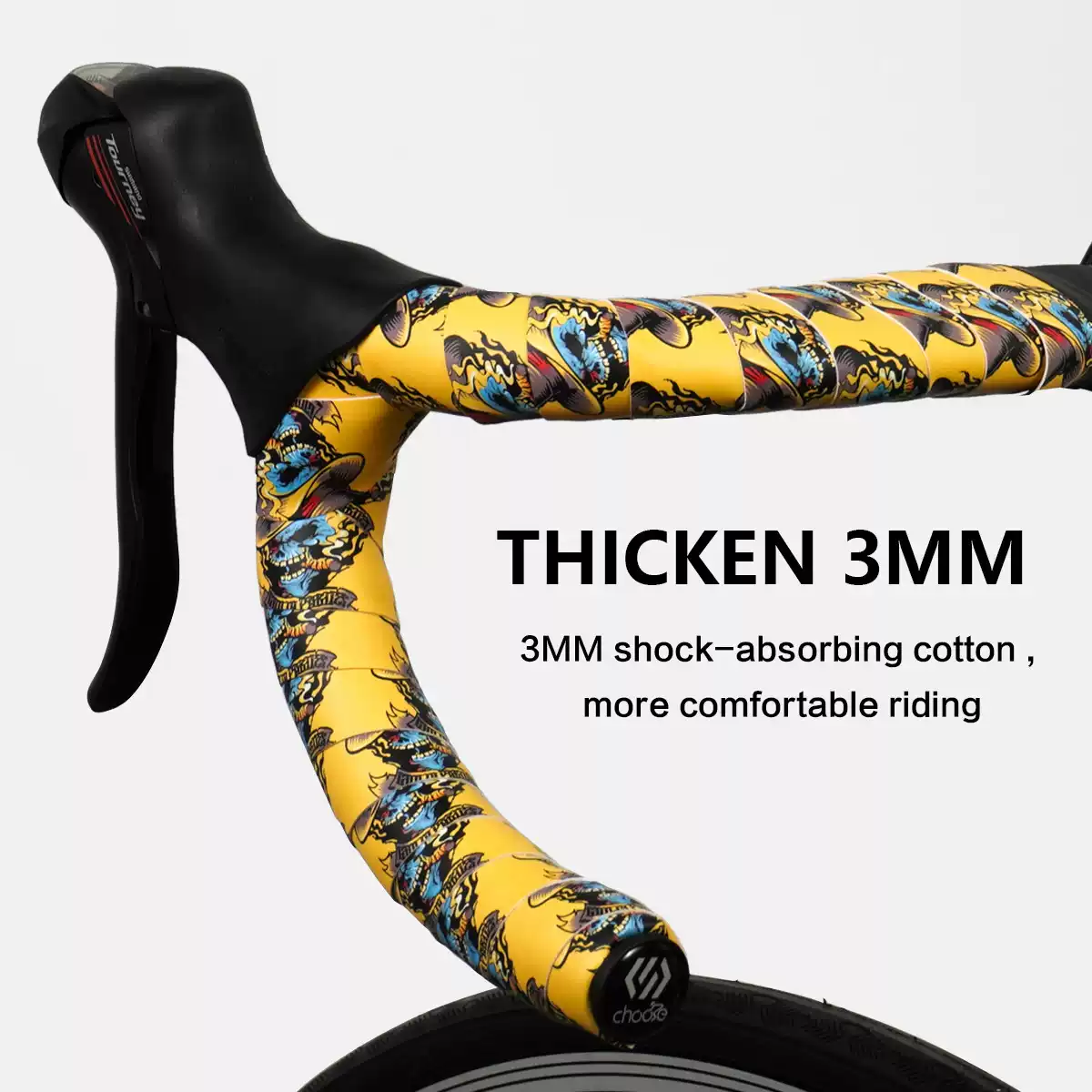 自行车把带国风防滑牛角弯缠绕把带死飞长绑带印花骑行配件